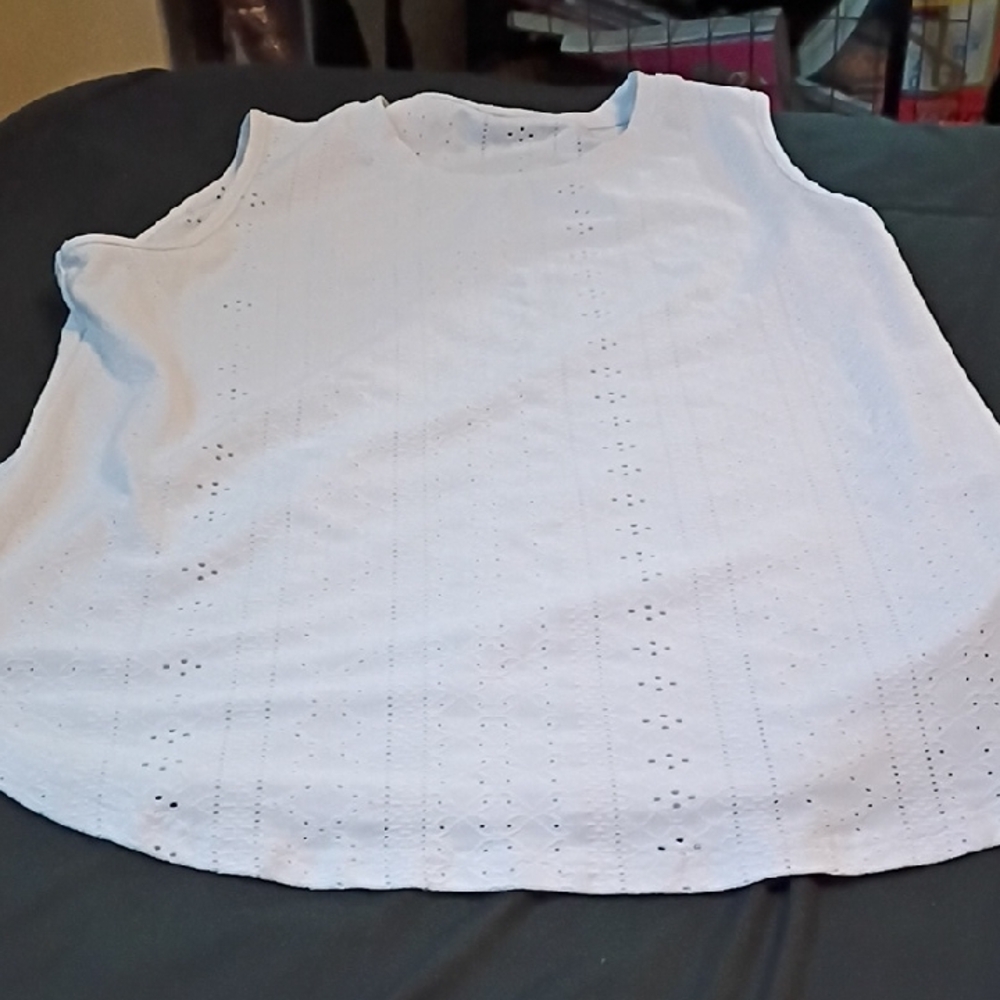 White Sleeveless Eyelet Top